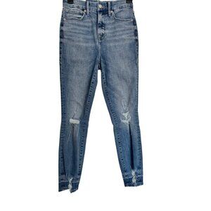 Good American Good Waist Crop Size 2/26 Medium Wash Distressed Legs NWT